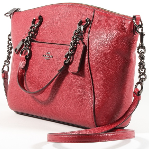 Coach Prairie Chain Satchel Handbag Cherry Leather - Picture 2 of 9